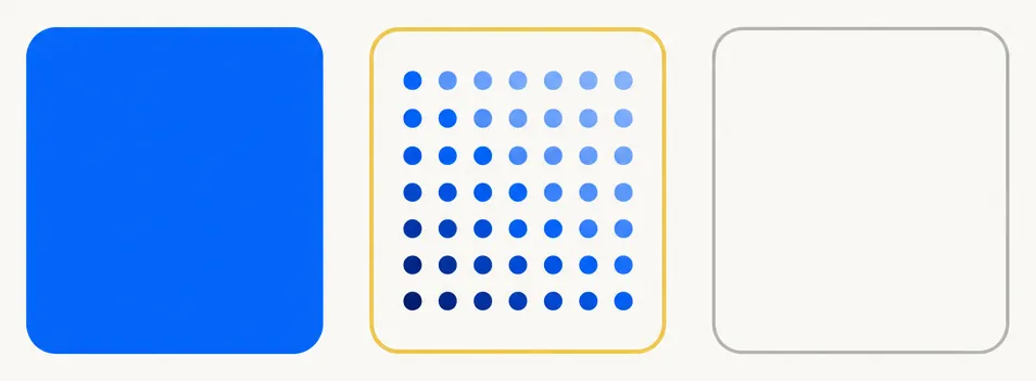 Abstract editorial illustration of three side-by-side geometric compartments, each suggesting a distinct portfolio function. The left compartment is filled solid electric blue — representing clean, passive, uniform benchmark exposure through the beta sleeve. The center compartment shows a gold-outlined grid containing many small blue dots arranged in a matrix pattern — representing the individual-security granularity and tax-lot flexibility of the long direct-index sleeve. The right compartment is a thin gray outline only, lighter and visually optional — representing the short overlay, an advanced capability that some portfolios may activate. The clear separation between compartments reinforces that each layer may address a distinct problem.